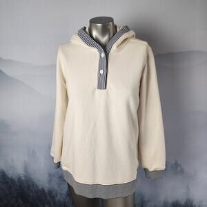 Lands' End Serious Sweats Striped Accent Hooded Sweatshirt | Women's S/P (6-8)